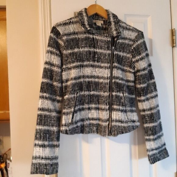 Lucky Brand black And White Stripe‎ Long Sleeve Full Zip Blazer Sz XS - Picture 4 of 6